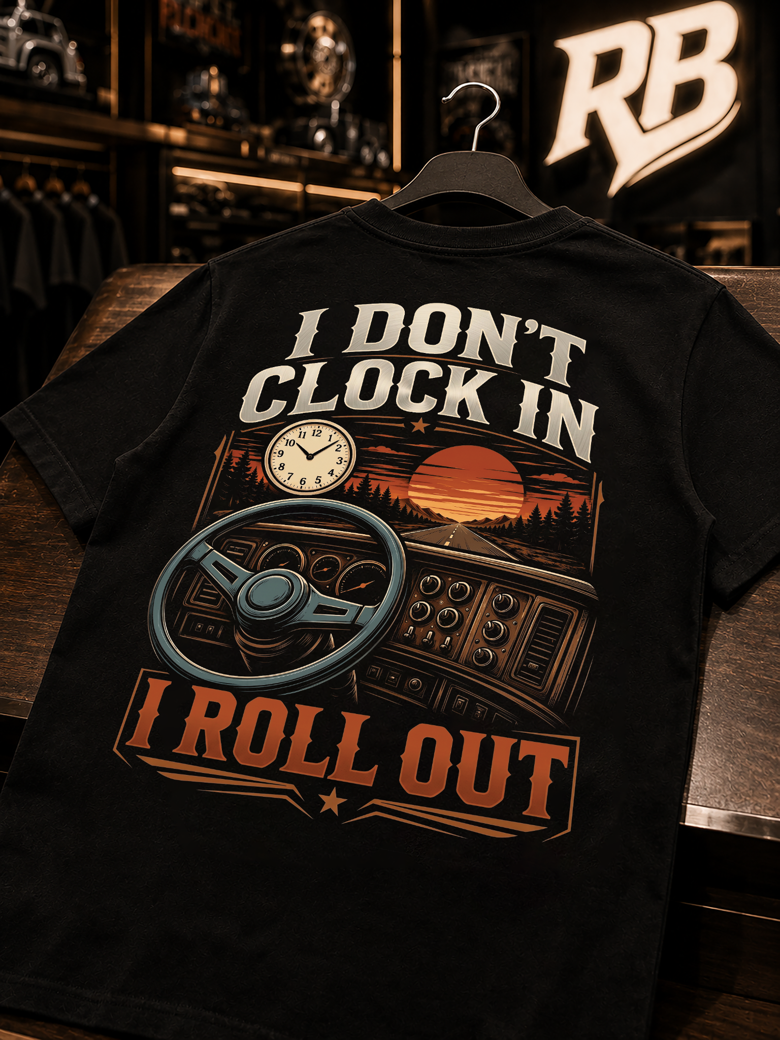 I Don’t Clock In I Roll Out – Tee Front Back