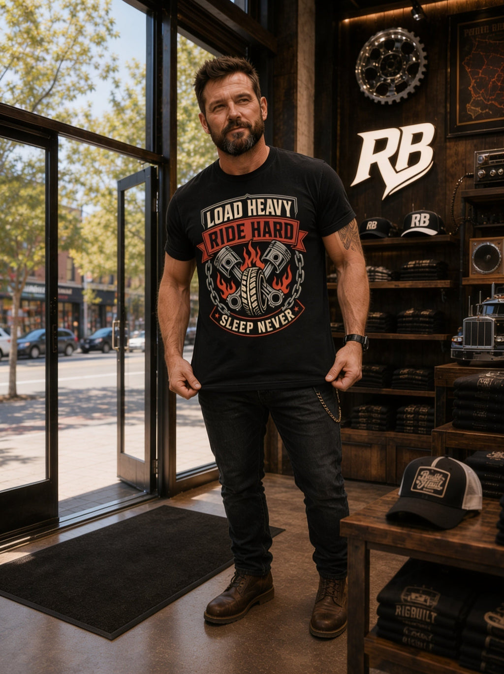 Load Heavy Ride Hard – Tee Front