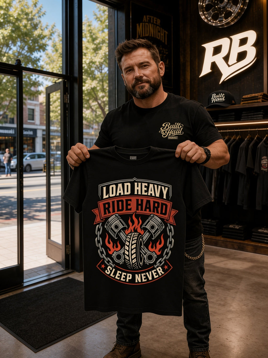 Load Heavy Ride Hard – Tee Front